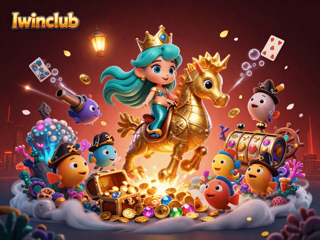 Iwinclub offers an immersive casino experience with a vibrant underwater scene featuring a mermaid princess and dynamic game elements.