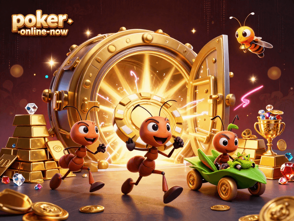 Engage in casino excitement with poker-online-now, featuring a 3D cartoon heist and golden treasures.