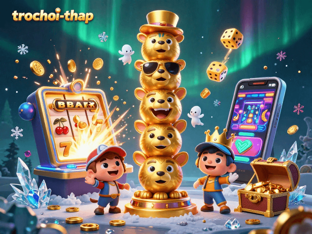 Engage in thrilling gameplay with trochoi-thap's vibrant 3D visual elements and dynamic casino motifs.
