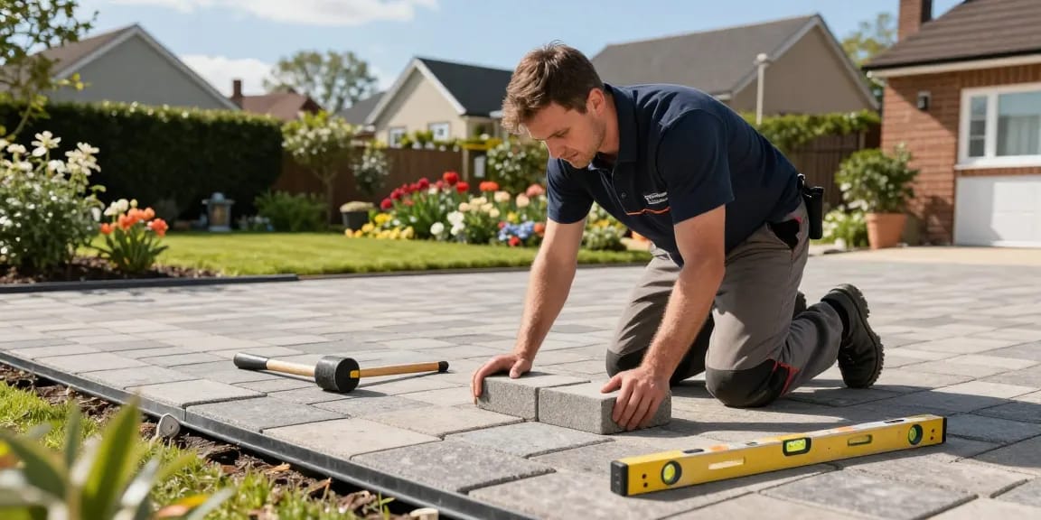 Quality driveway installation by drivewaysandpatios.ie in Dublin with vibrant block paving stones.