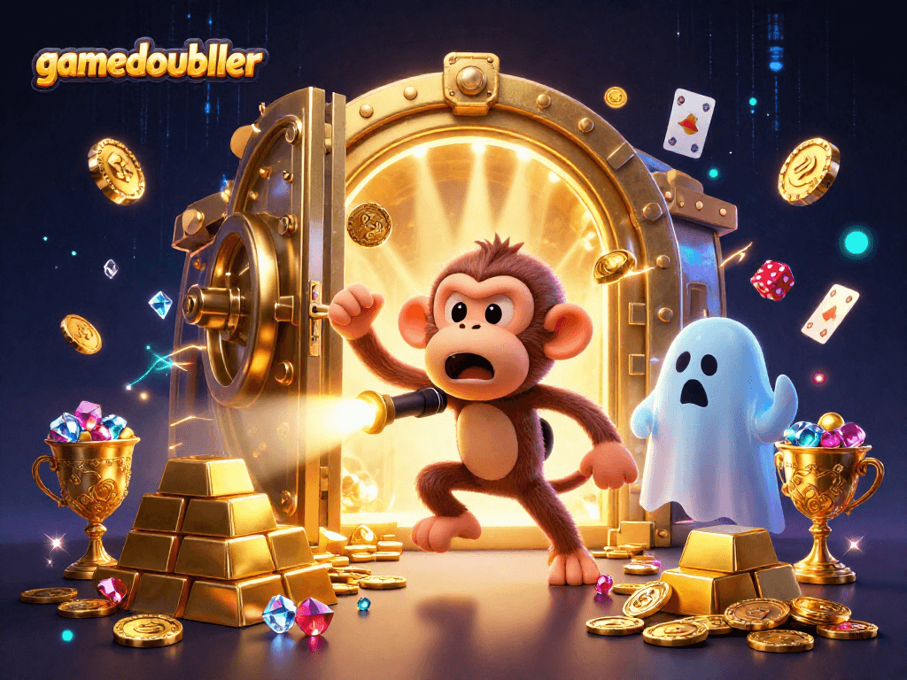 Experience the thrill at gamedoubler with a mischievous poltergeist monkey in a haunted casino.