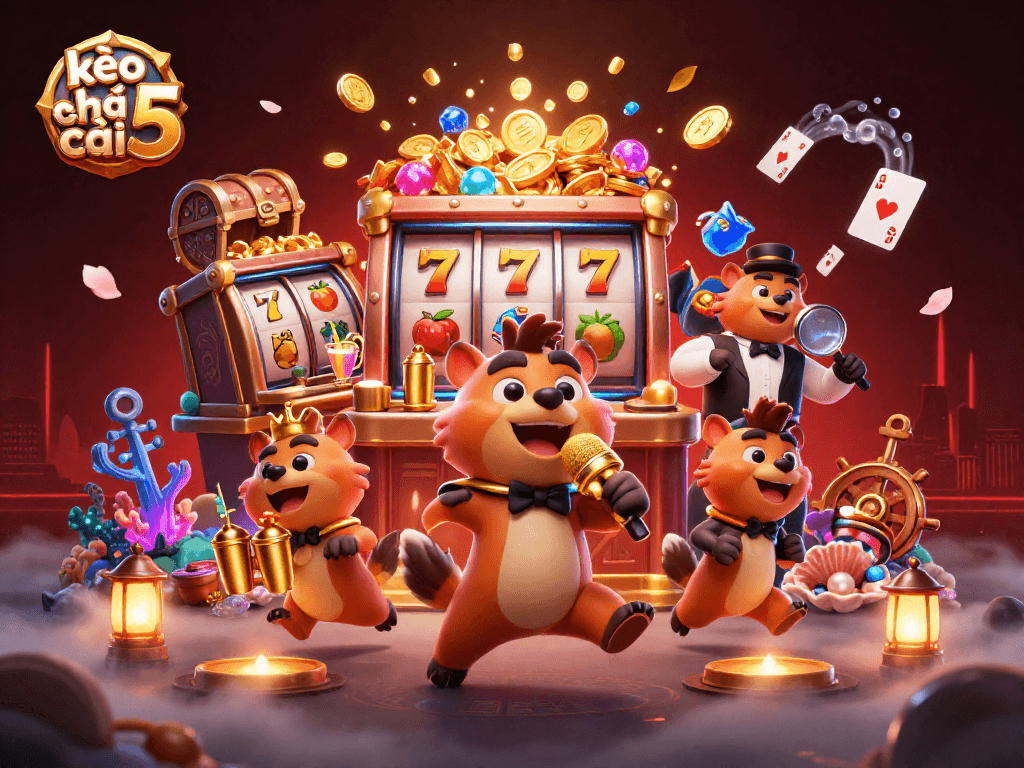 Experience kèo nhà cái 5 in a vibrant casino scene with hyenas embodying fun and entertainment.