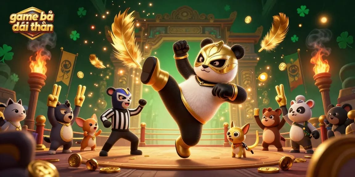 Experience game bài đổi thưởng with lively animal characters in a casino-themed illustration.