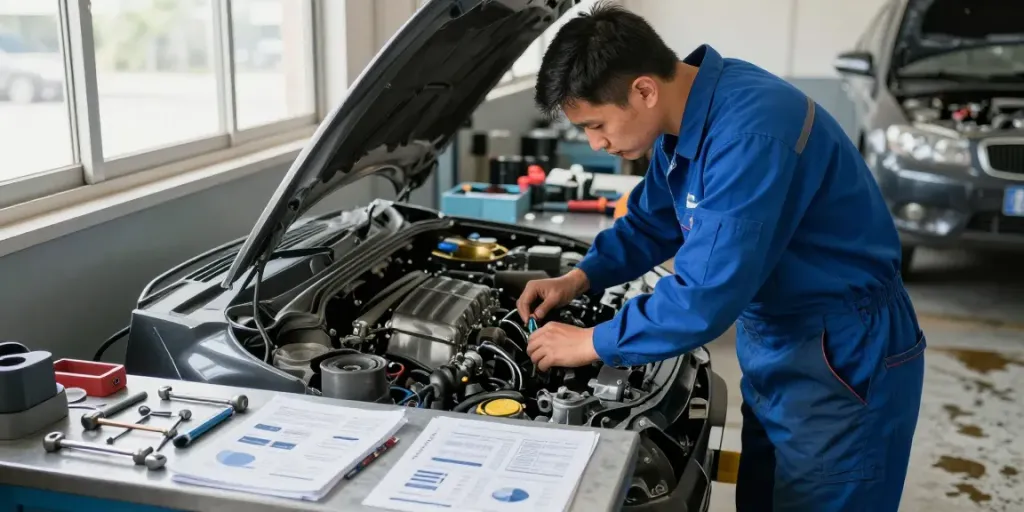 Detailed automotive repair guide showcasing car parts guides in action.