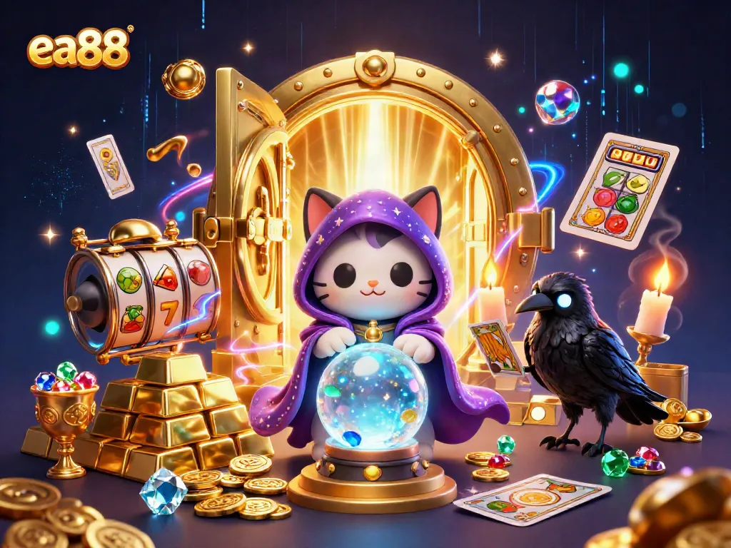 ea88 captures the enchanting world of casino fortune with mystical elements and vibrant treasures.