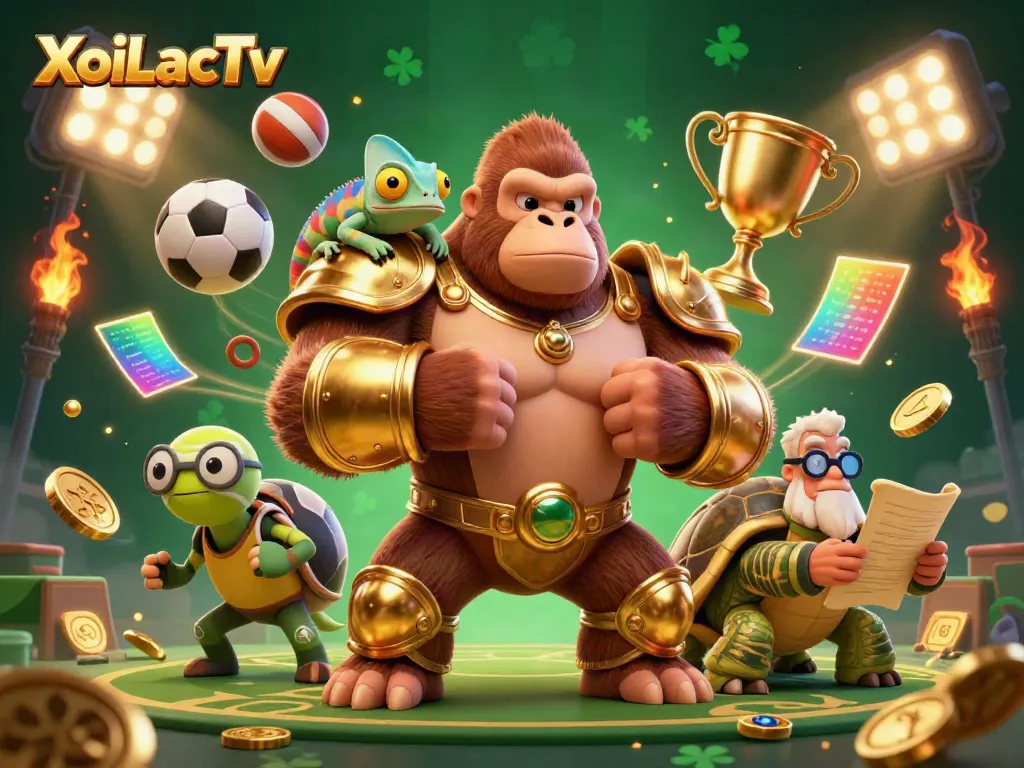 Experience the excitement of XoiLacTv with dynamic characters and sports betting elements in a vibrant scene.
