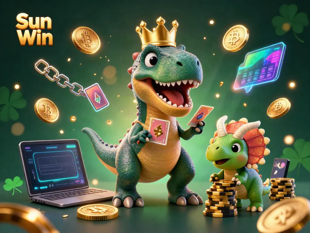 Engaging scene of Sun Win showcasing a T-Rex dealing cards, enhancing the online casino experience
