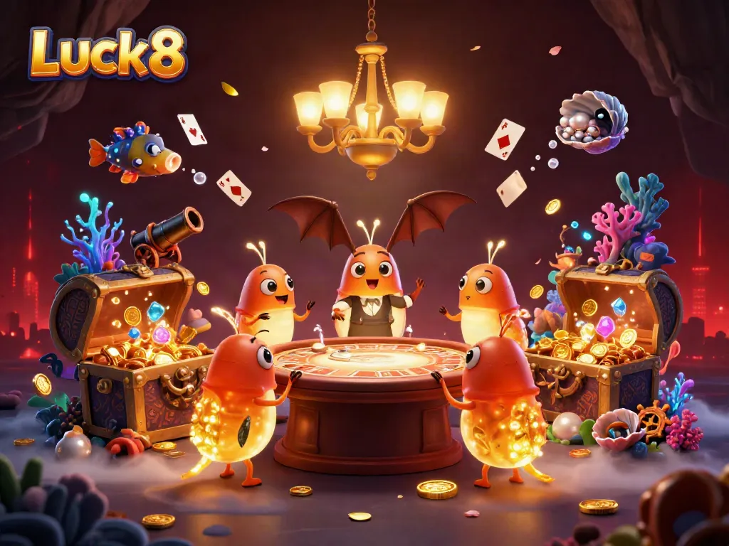 Experience exciting gameplay at Luck8 with vibrant glowworms lighting up a cave casino scene.