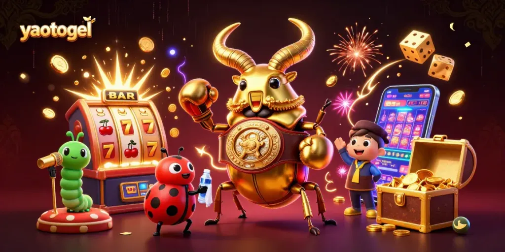 Experience excitement with yaotogel as the jackpot bursts with coins in a vibrant casino scene.