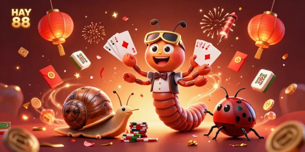 Experience vibrant gameplay at HAY 88 with a fun dealer scene featuring unique characters and casino elements.