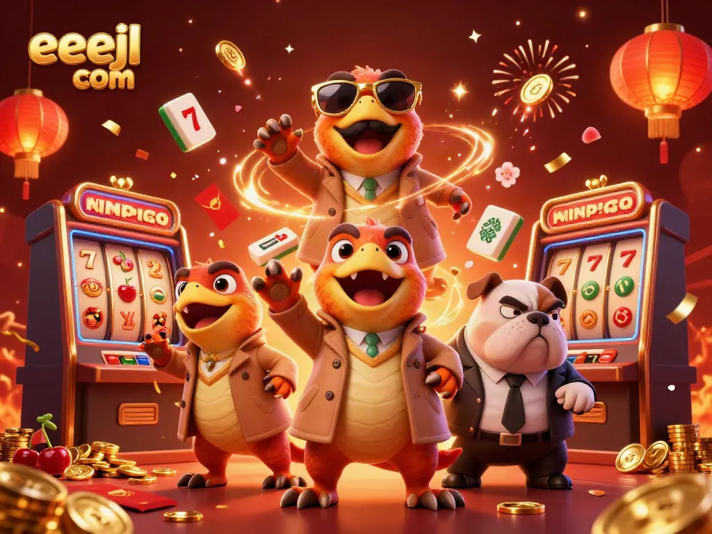 Experience the thrill at eejl com with cartoon raptors trying to enter a VIP lounge filled with gaming excitement.