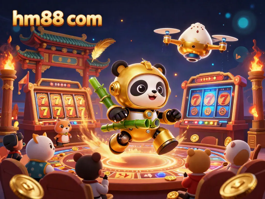 Experience the thrilling gaming atmosphere at hm88 com with interactive slot elements and vibrant golden visuals.