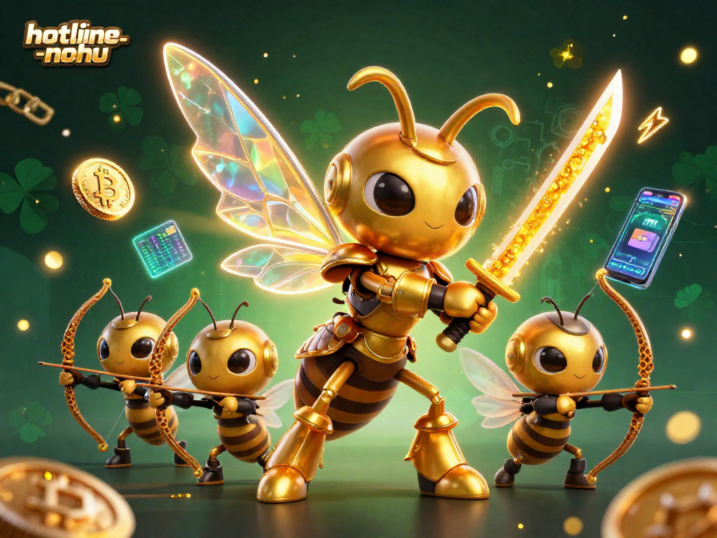 Engage in strategic gameplay with hotline-nohu, featuring an action-packed 3D scene of armored characters amidst dynamic crypto-themed elements.