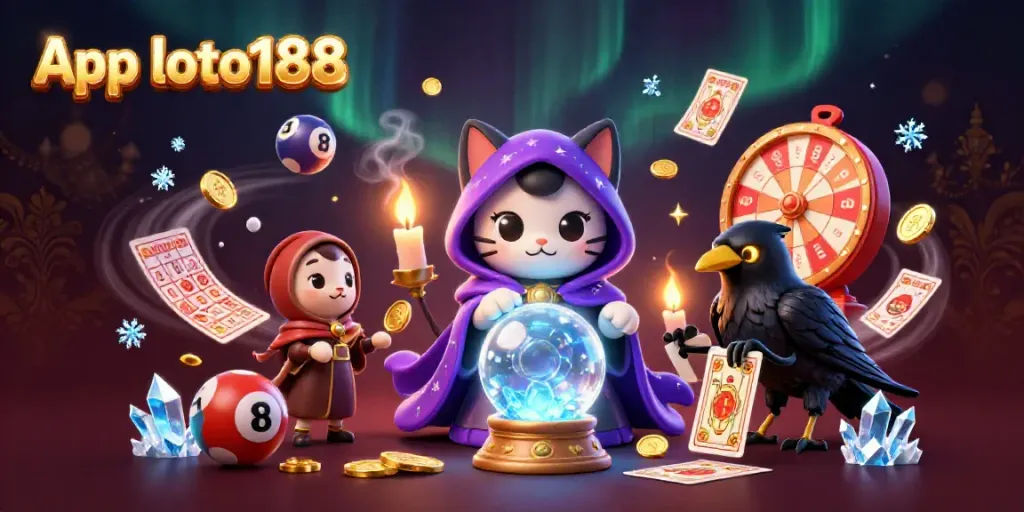 Engage with App loto188 through vibrant lottery scenes featuring dynamic characters and exciting gaming elements.