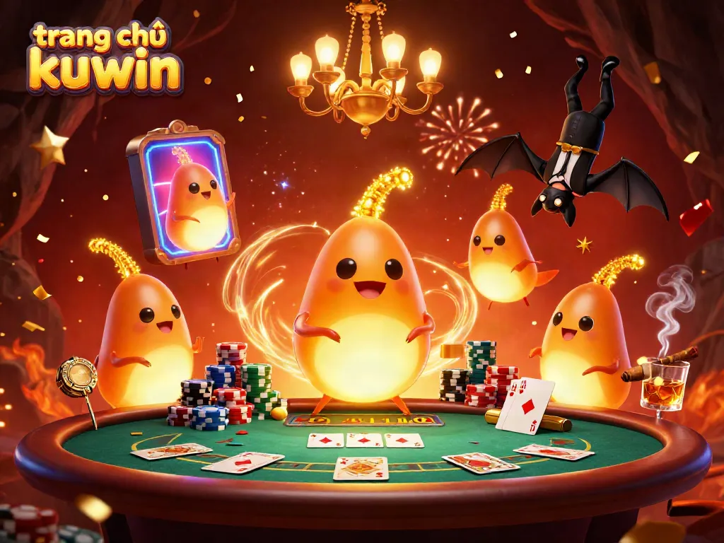 Experience the vivid atmosphere of trang chủ kuwin casino, illuminated by glowworms and dynamic poker elements.