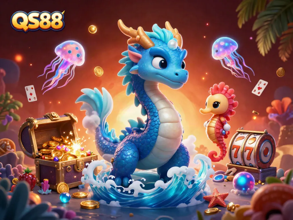 Experience thrilling gameplay at QS88 with a captivating ocean-themed 3D illustration showcasing exciting casino elements.