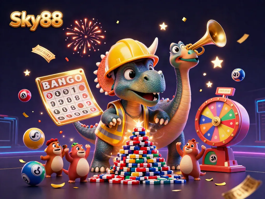 Engage with Sky88's vibrant gaming atmosphere featuring a dynamic casino celebration.