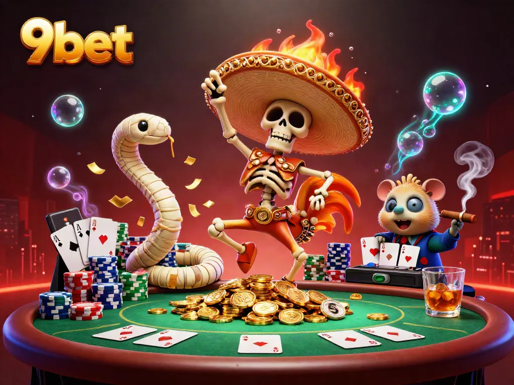 Experience thrilling wins at 9bet with the exciting victory dance of a skeleton mariachi rooster.