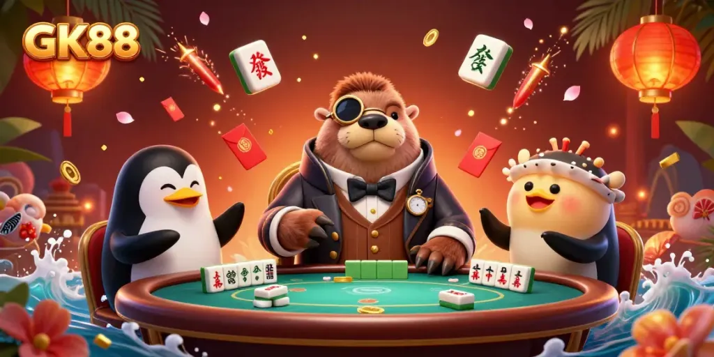 Experience the thrill of GK88 gaming with a whimsical underwater poker scene featuring vivid characters and dynamic casino elements.