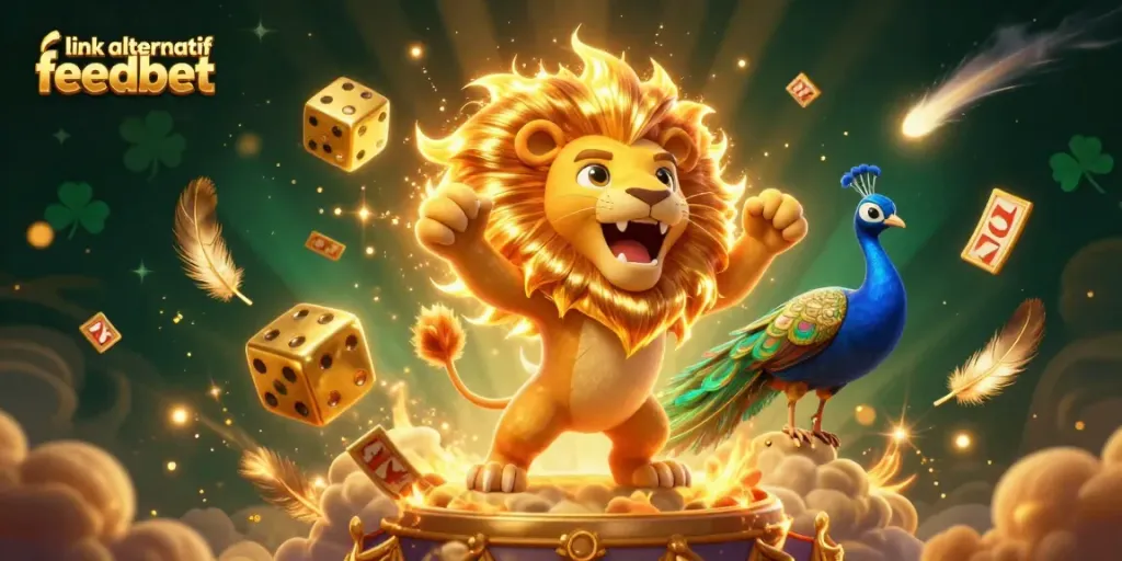 Experience big wins with link alternatif feedbet in an ultra-detailed 3D casino illustration featuring vibrant characters and jackpot elements.