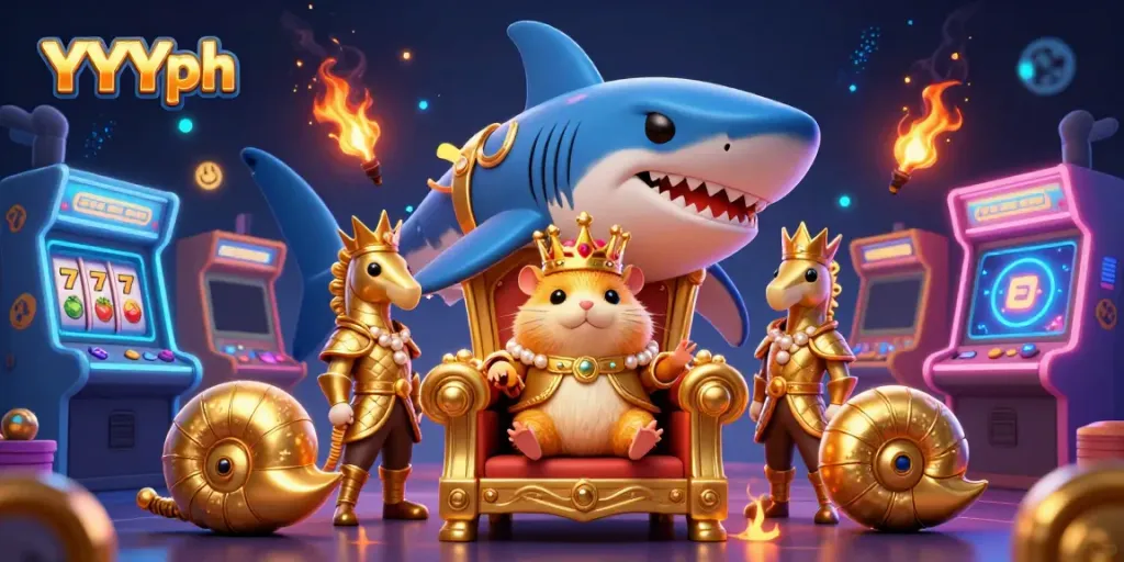 Experience thrilling gaming with YYYph featuring a golden hamster king and vibrant casino elements.