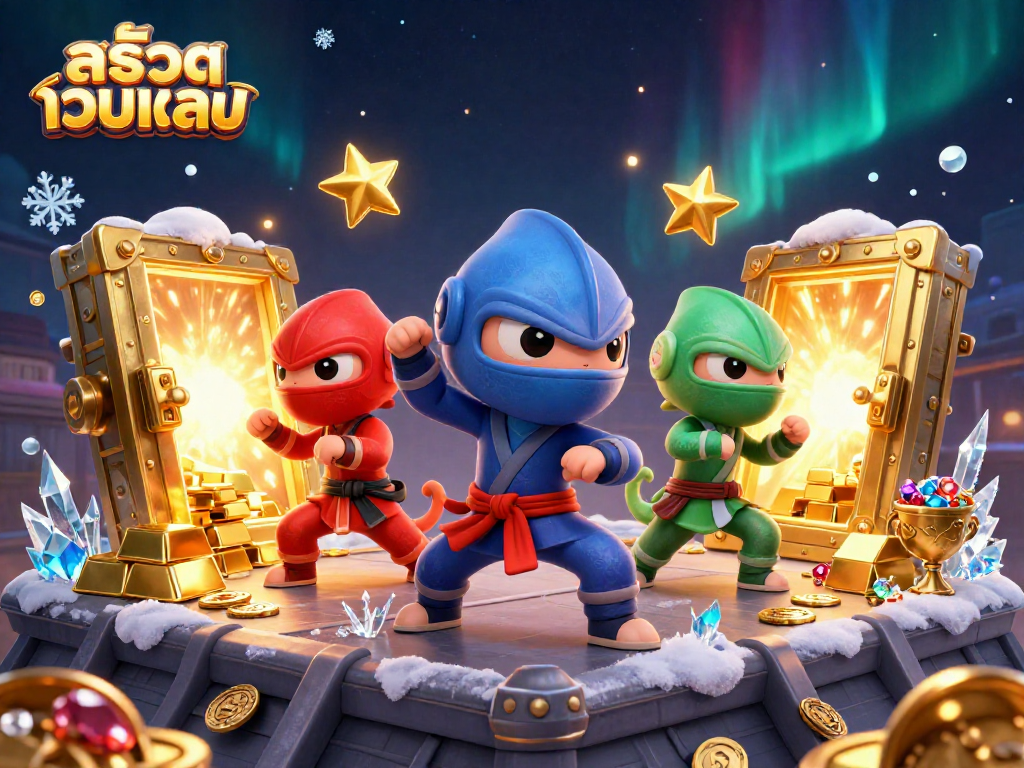 Experience thrilling สล็อตเว็บตรง action as three ninja chameleons unleash their skills amid dazzling treasures.