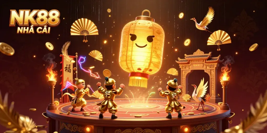 Experience thrilling gaming at NK88 NHÀ CÁI with golden lantern spirits and dynamic casino elements.