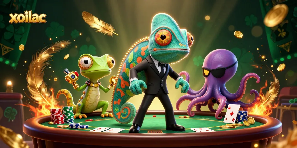Watch the xoilac secret agent chameleon and companions at a vibrant poker table filled with excitement.