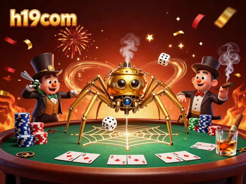 Engage in thrilling gameplay at h19com with a steampunk spider and Victorian fly in a casino scene.