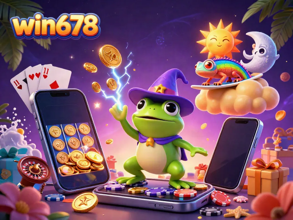 Experience win678's casino magic with colorful characters and exciting game elements.