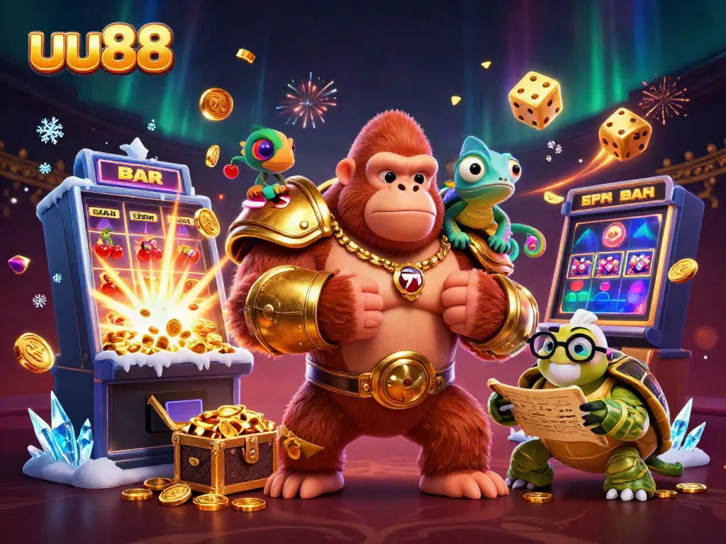 Experience the thrill of uu88 with vibrant casino themes and fantastical characters in this detailed 3D illustration.