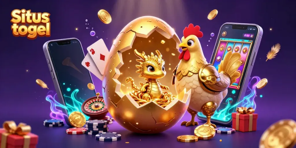 Engage in the excitement of Situs togel with dazzling 3D casino elements featuring a golden dragon and poker chips.