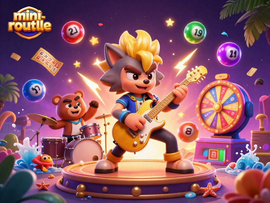 Engage in mini-roulette action with vibrant casino elements and dynamic characters in a thrilling scene