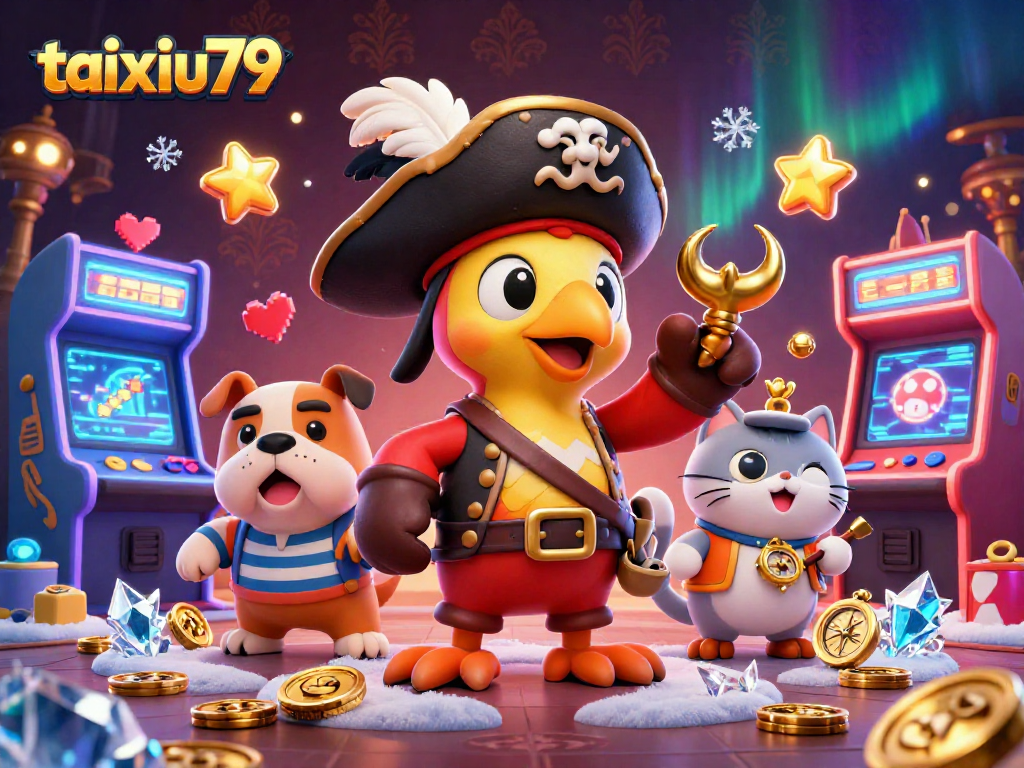 Bet on outcomes with taixiu79, showcasing dynamic casino gaming with colorful characters.