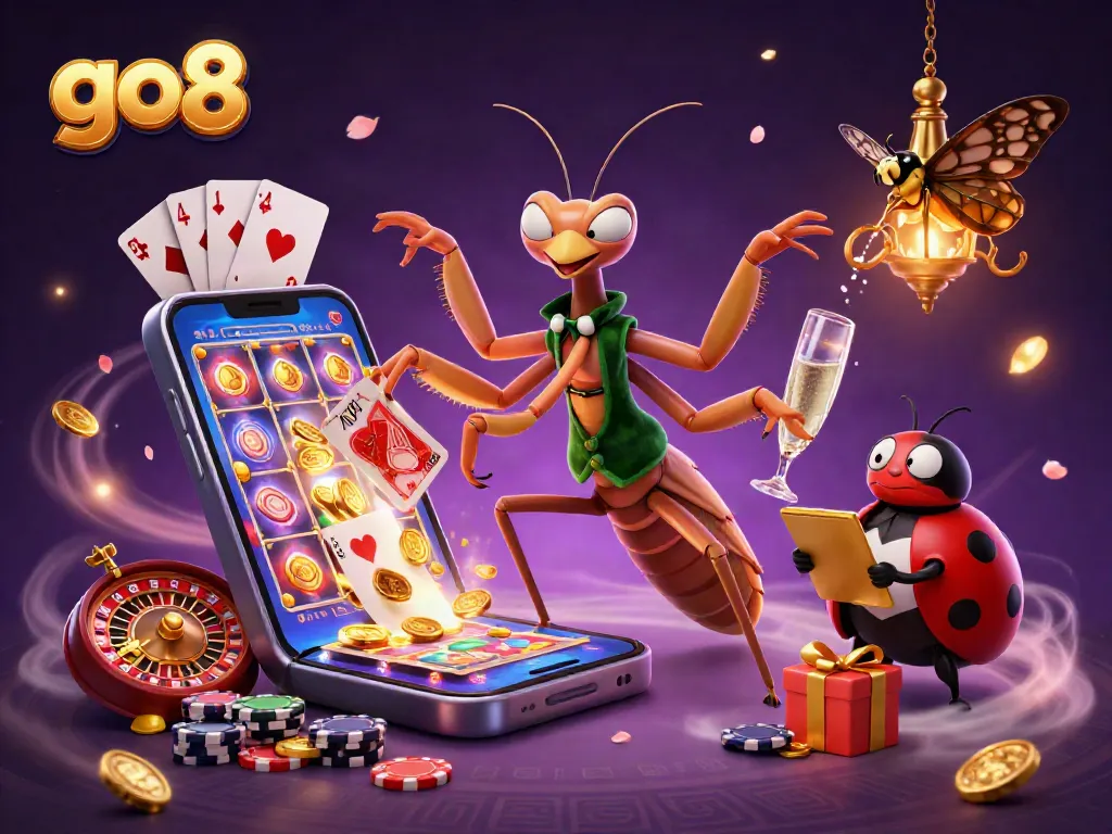 Experience the excitement at go8 casino with a dynamic illustration of gaming characters.
