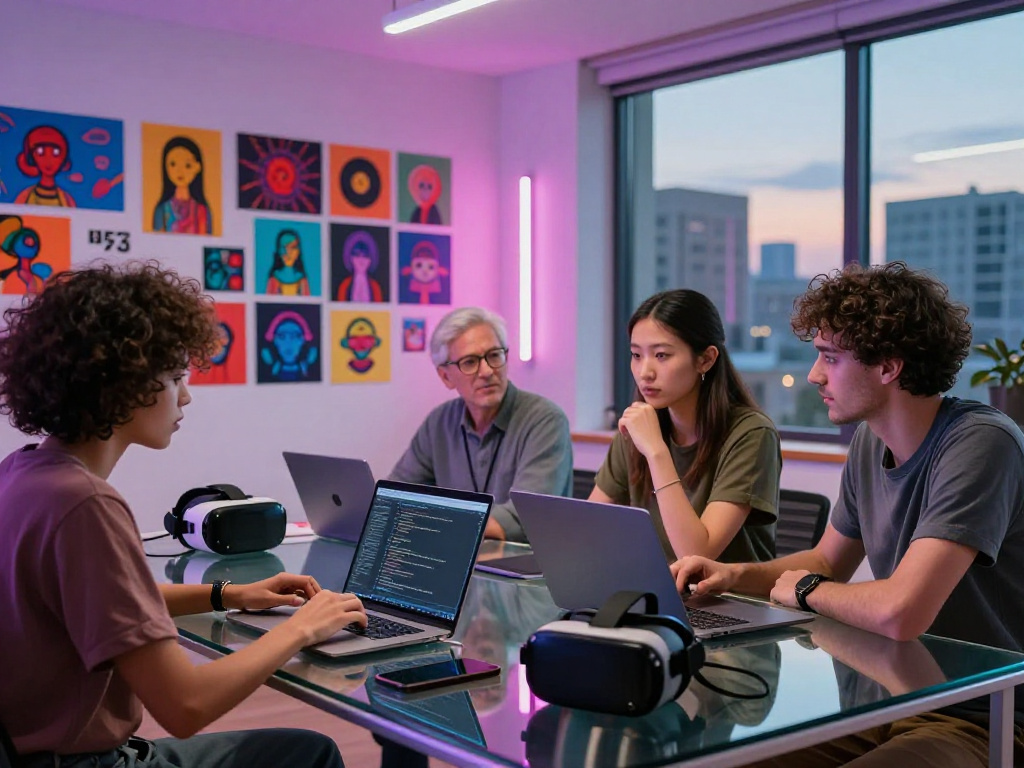 Collaboration in a creative workspace focusing on nsfw ai technology and innovation.