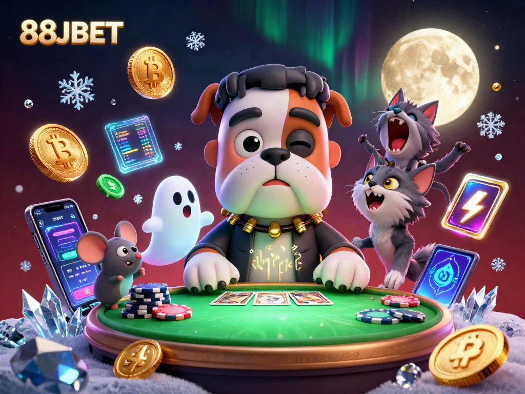 Engage with thrilling gameplay at 88JBET with a cartoonish twist featuring a monster dealer and crypto elements.