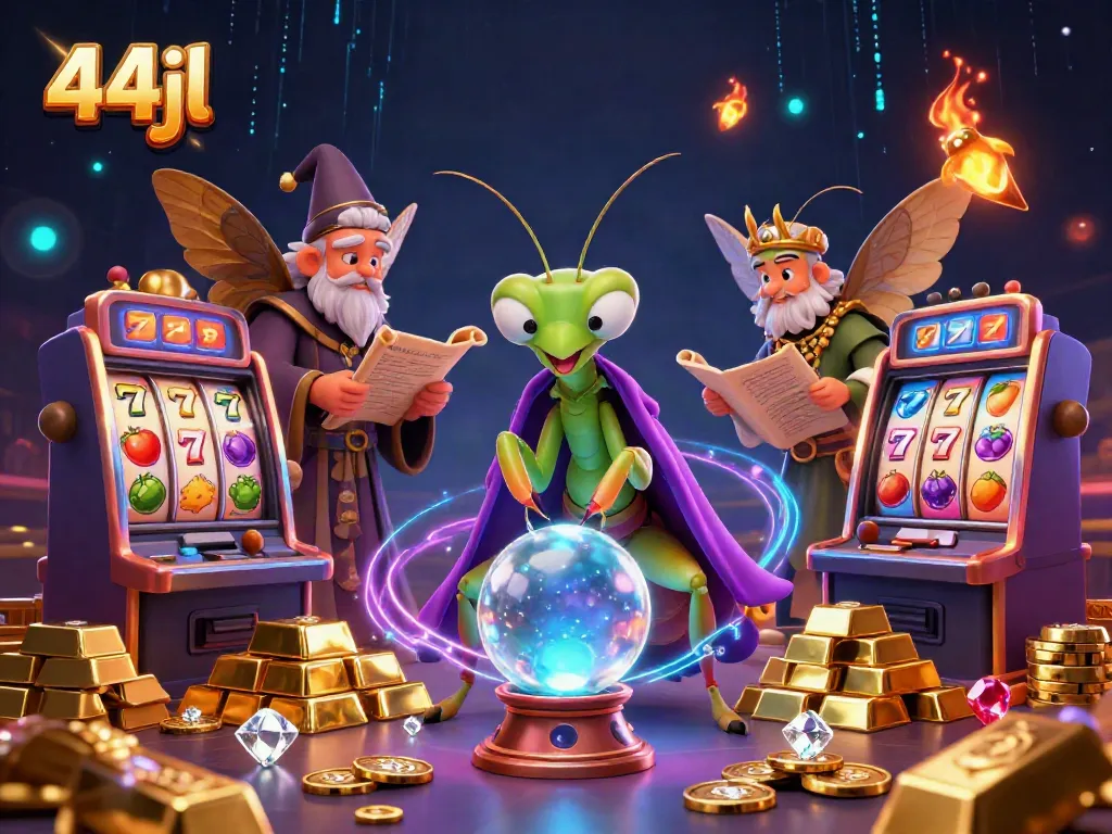 Engage with 44jl's vibrant casino scene featuring a fortune teller and mystical elements.