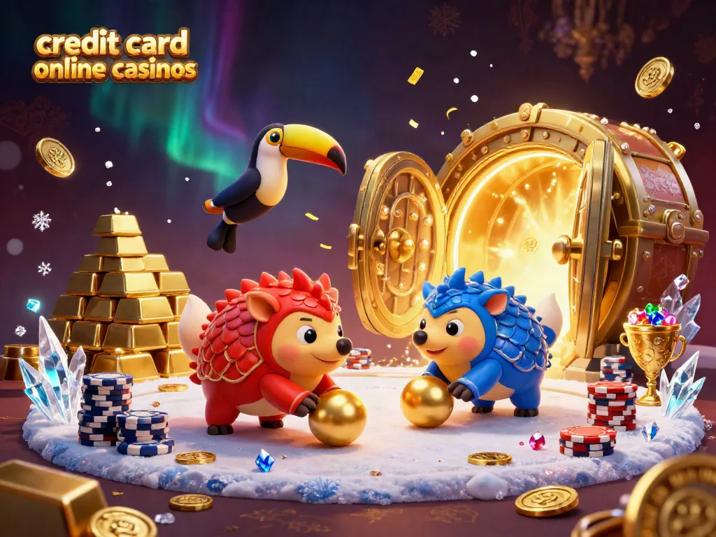 Experience thrilling gameplay at credit card online casinos with animated pangolins amid gold and jewels.