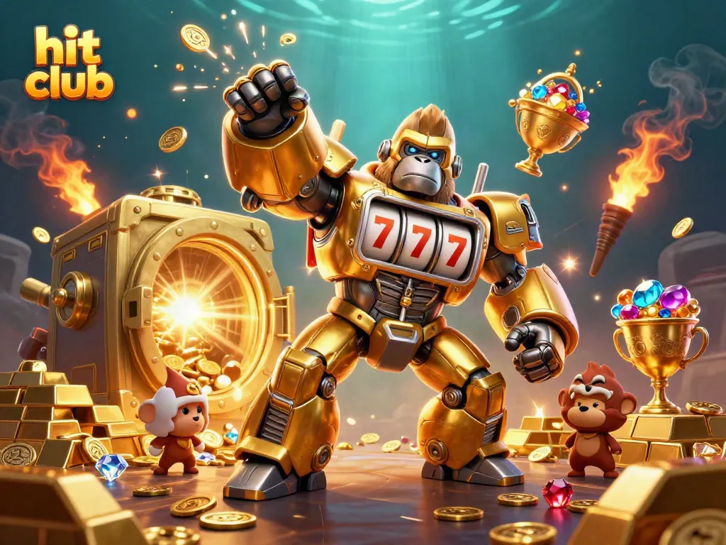 Experience intense gambling action as the hit club gorilla mech unleashes jackpots with spinning reels.