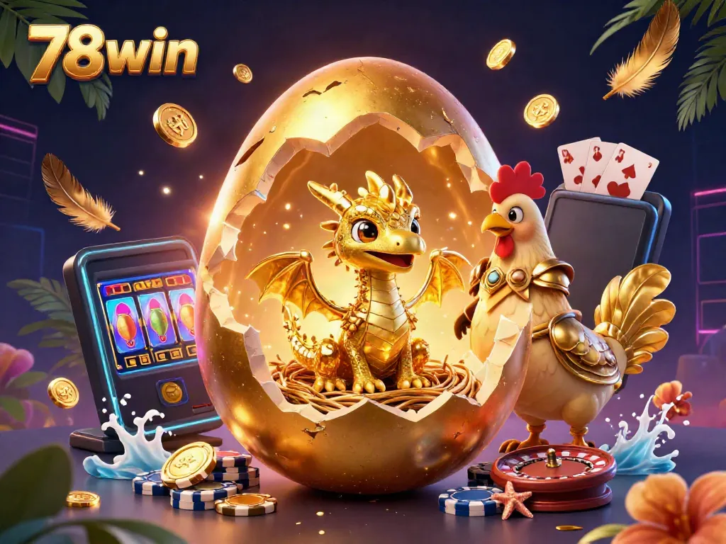 Experience the thrilling world of gambling with 78win, featuring a golden dragon and vibrant casino elements.