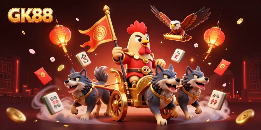 Experience GK88's vibrant casino adventure with our 3D rooster warlord and dynamic game elements.