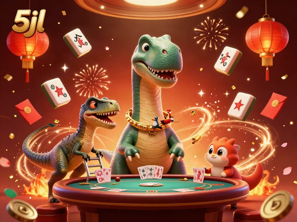Engage in fun gaming at 5jl with our vibrant illustration of a massive casino scene.