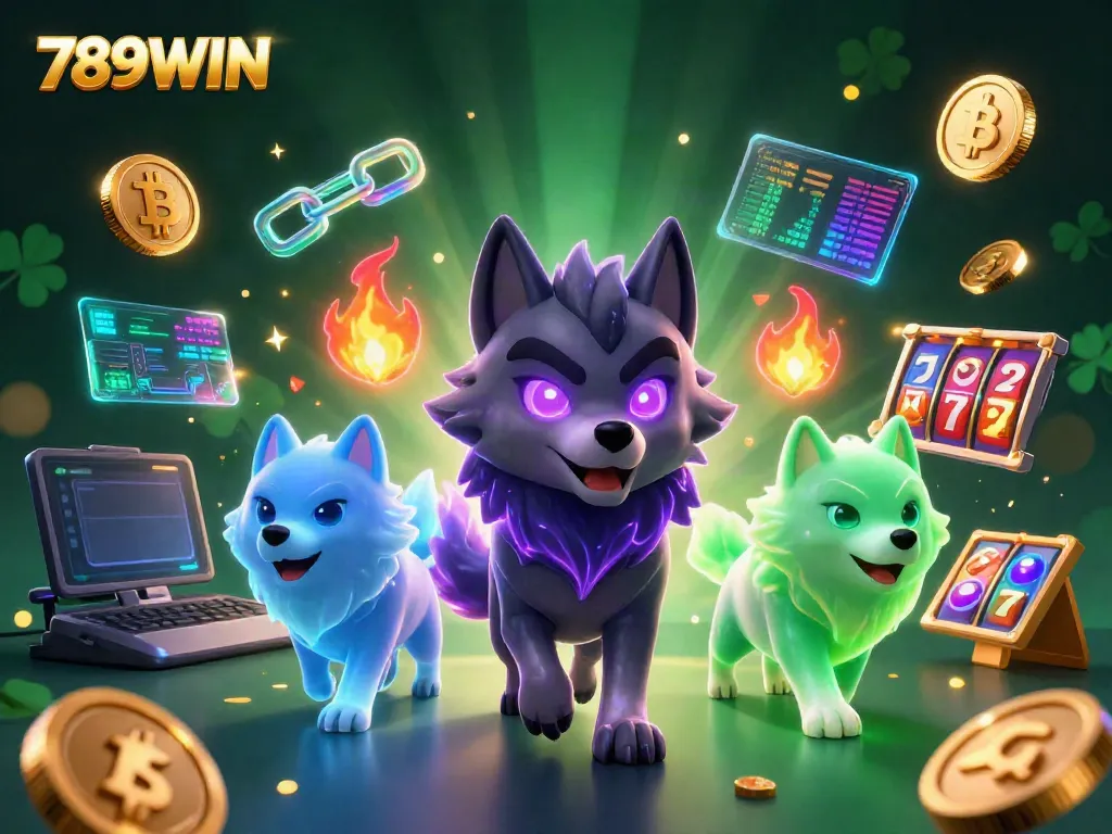 Engage with the captivating 789WIN casino experience, featuring a mystical wolf squad amidst vibrant slot reels.