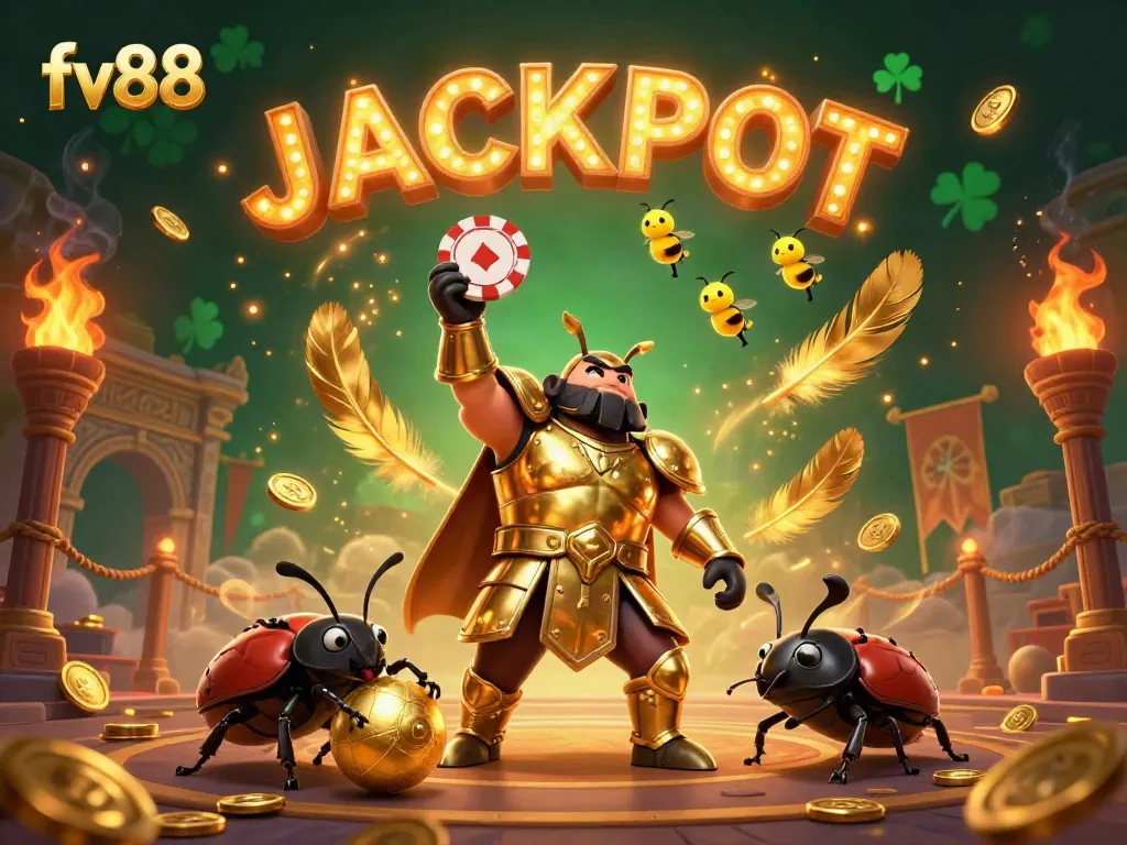 Experience vibrant entertainment at FV88 with engaging characters celebrating a jackpot in a dynamic casino scene.