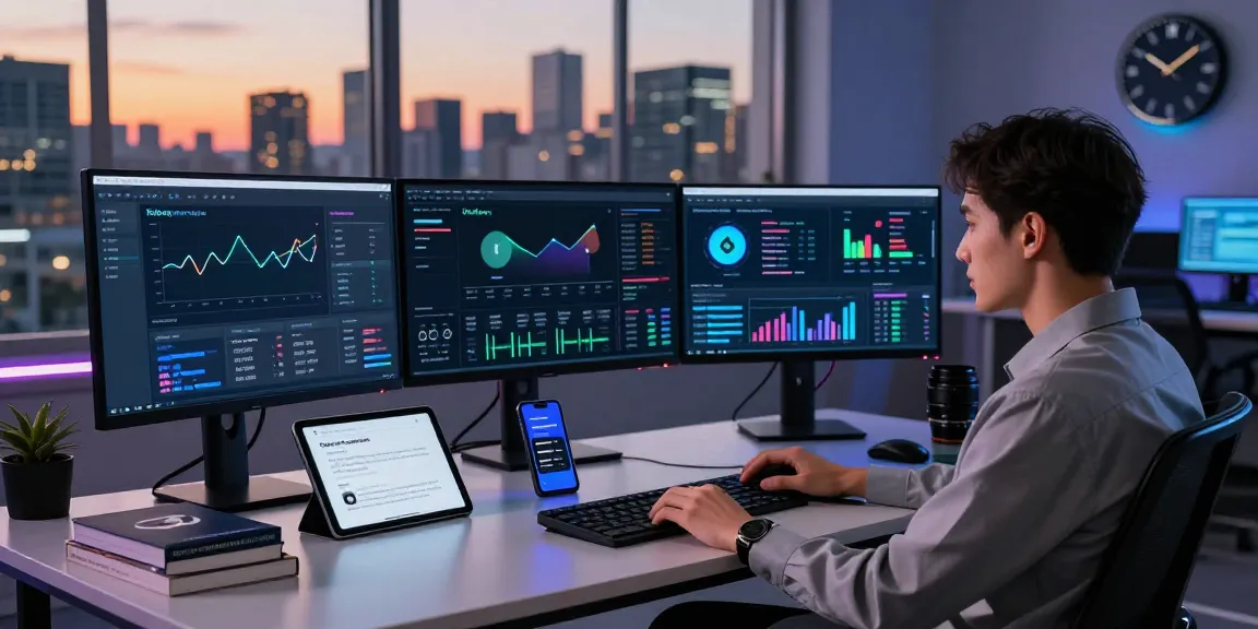 Kinetiq Hyperliquid analysis in a tech workspace featuring dynamic blockchain dashboards, innovative DeFi technology, and a city skyline.