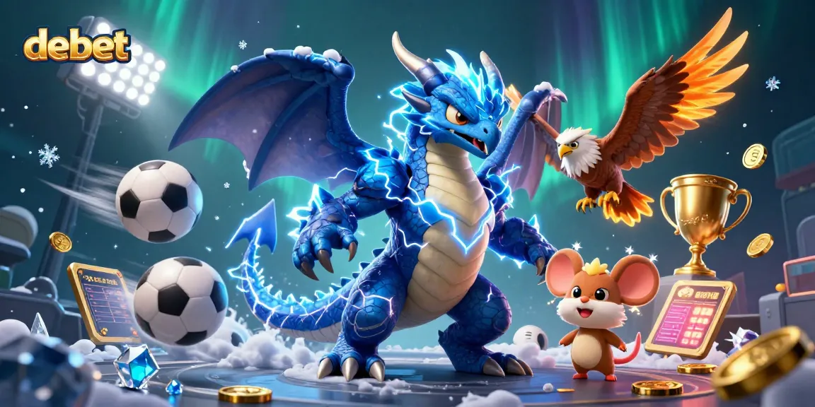 Bet on debet: a dynamic 3D illustration with a thunder dragon and sports elements promoting gambling excitement.