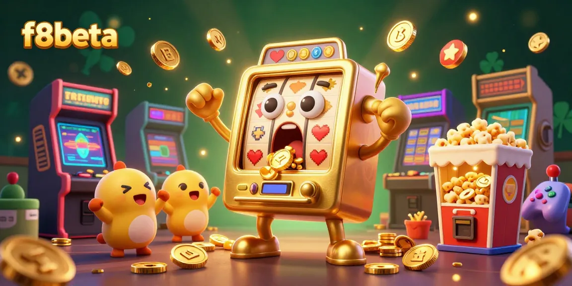 Spin for riches at f8beta with a golden slot machine hitting the jackpot amidst celebratory elements.