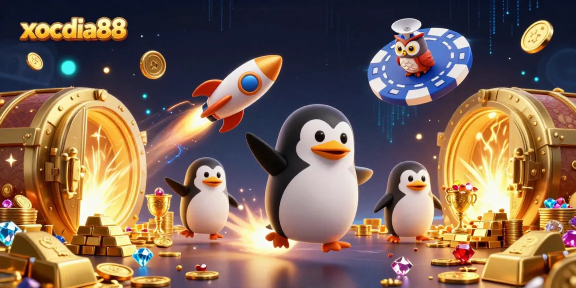 xocdia88 lets players embark on a thrilling gambling adventure with a golden penguin in space