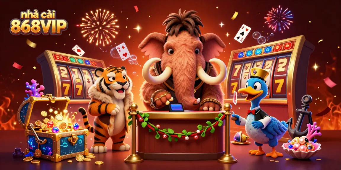 Experience the thrilling ambiance of nhà cái 868VIP with a vibrant casino scene featuring dynamic characters and slot elements.